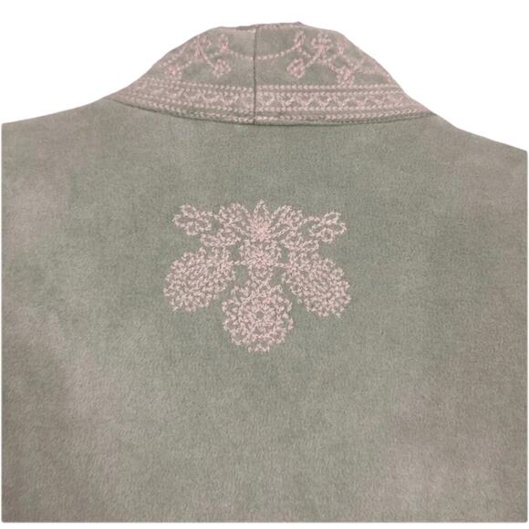 New Solitaire Green Embroidered Boho Faux Suede Open Front Long Coat Small E25 - Picture 5 of 8